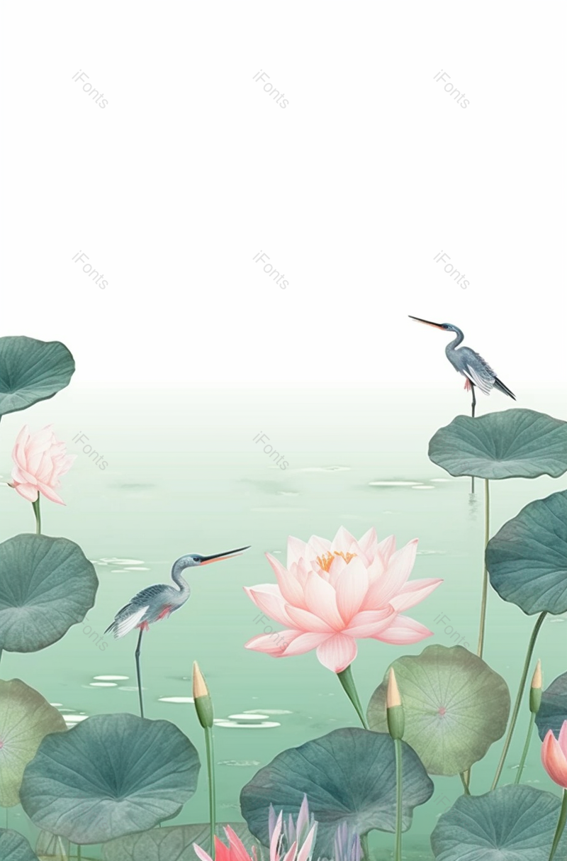碧绿色的池塘风景中国画工笔创意插画,插画/手绘图,插画/手绘图库,插画/手绘图下载,插画/手绘